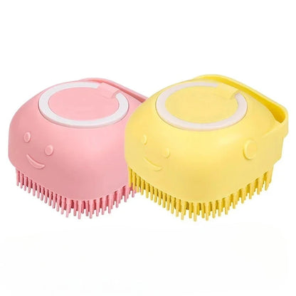 Dog Bathing Brush Pet Massage Brush Shampoo Dispenser Soft Silicone Brush Rubber Bristle for Dogs and Cats Shower Grooming Tool