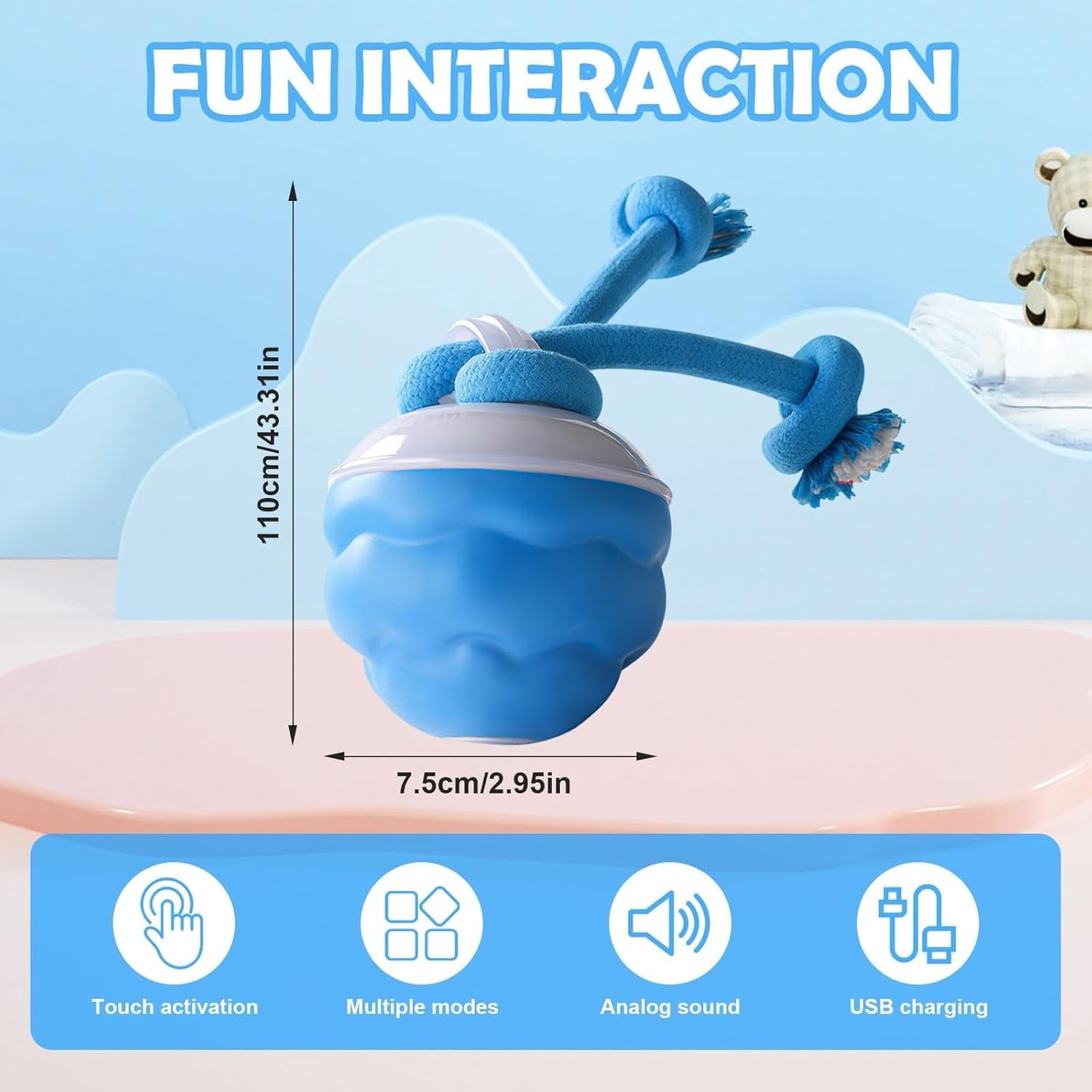 Interactive Dog Ball for Medium/Large Dogs, Automatic Moving Toy Wicked Ball